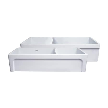 Whitehaus Farmhaus Fireclay Large Reversible Sink And Small Bowl, White WHQDB5542-WHITE